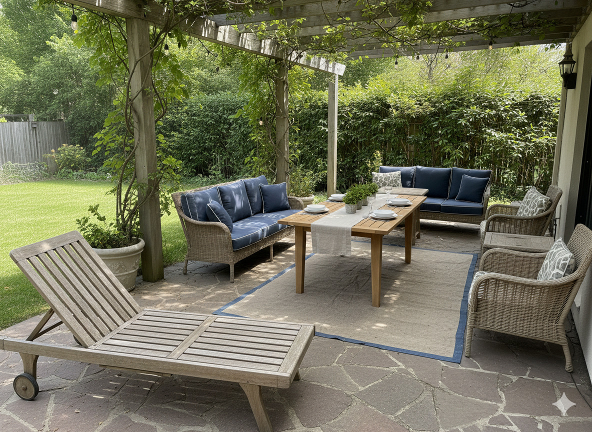 Outdoor seating area with restored furniture