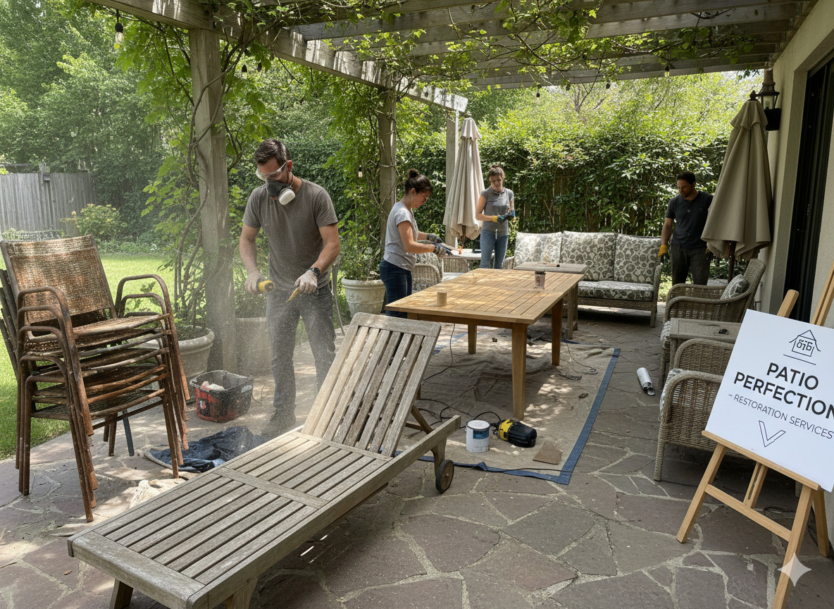 Patio furniture restoration work in progress